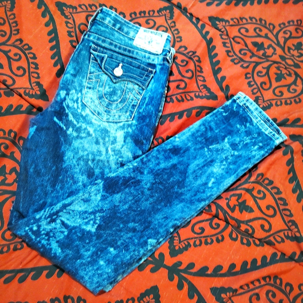 Vtg Y2K Early 2000s Splatter Bleach Style True Religion Denim Skinny Jeans